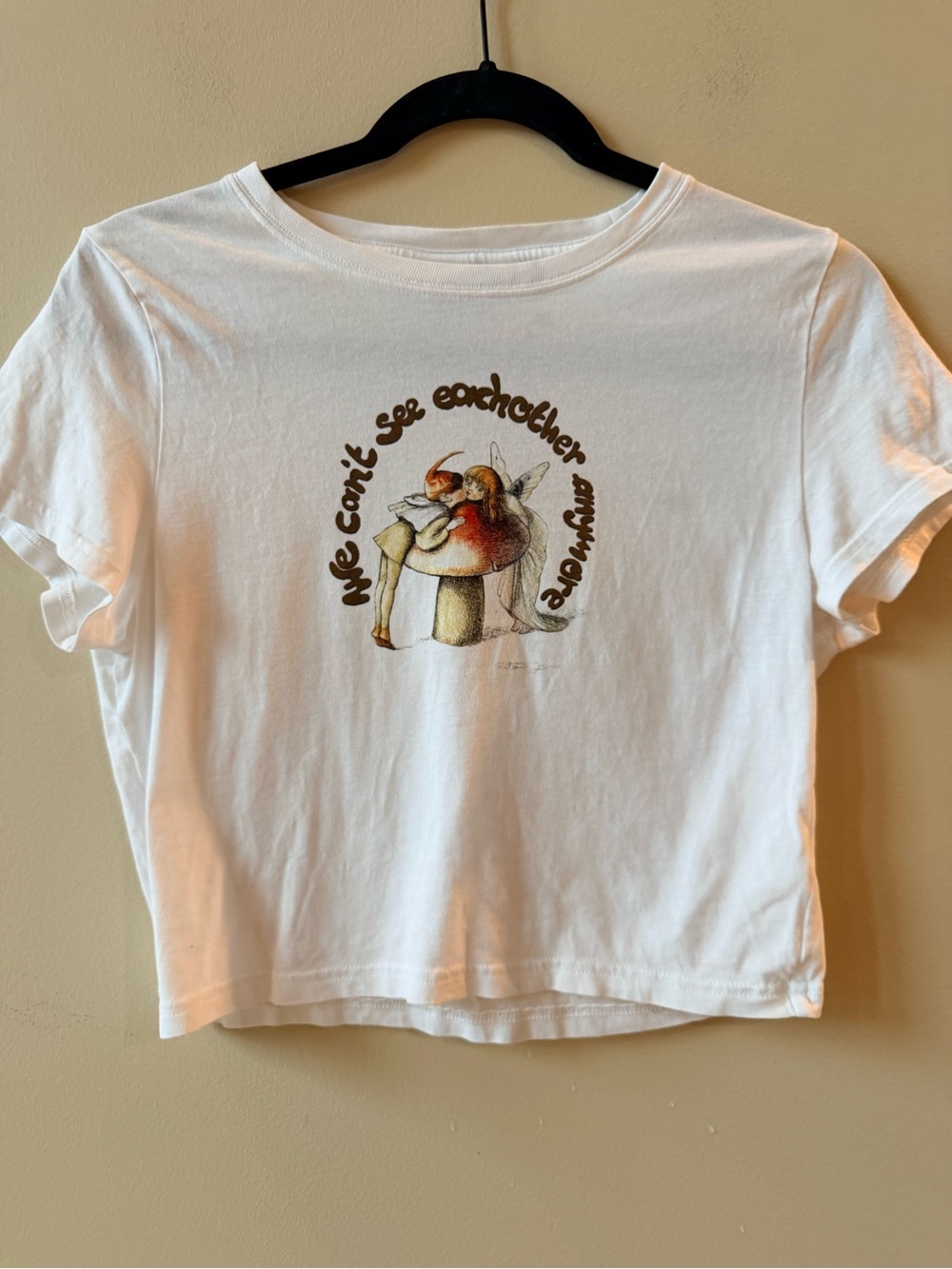 Sunday Best Graphic Crop Tee with Mushroom & Fairy Illustration